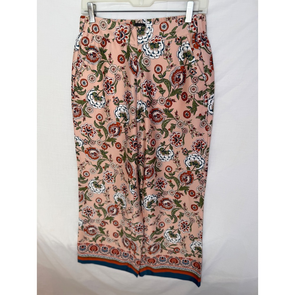 Ann Taylor Factory Floral Wide Leg Pants Peach Pink Boho Trousers Womens 6